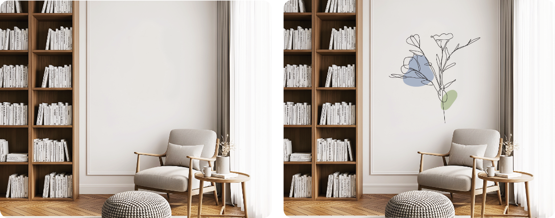 Reading Corner Feature Wall | Minimalist Line Art Design